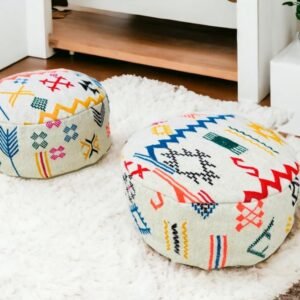 Kechart African Pouf - Handmade Moroccan Pouf, Footstool Cover, Seat Cushion, Authentic Home Decor