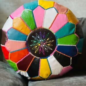Moroccan Leather Pouf Ottoman | Handmade Moroccan Pouffe | Genuine Leather Floor Cushion